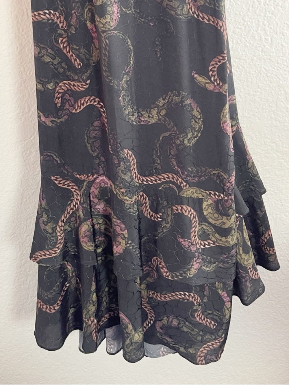 AllSaints Delana Tempest Wrap Slip Dress in deep green with snake- print - Picture 7 of 12